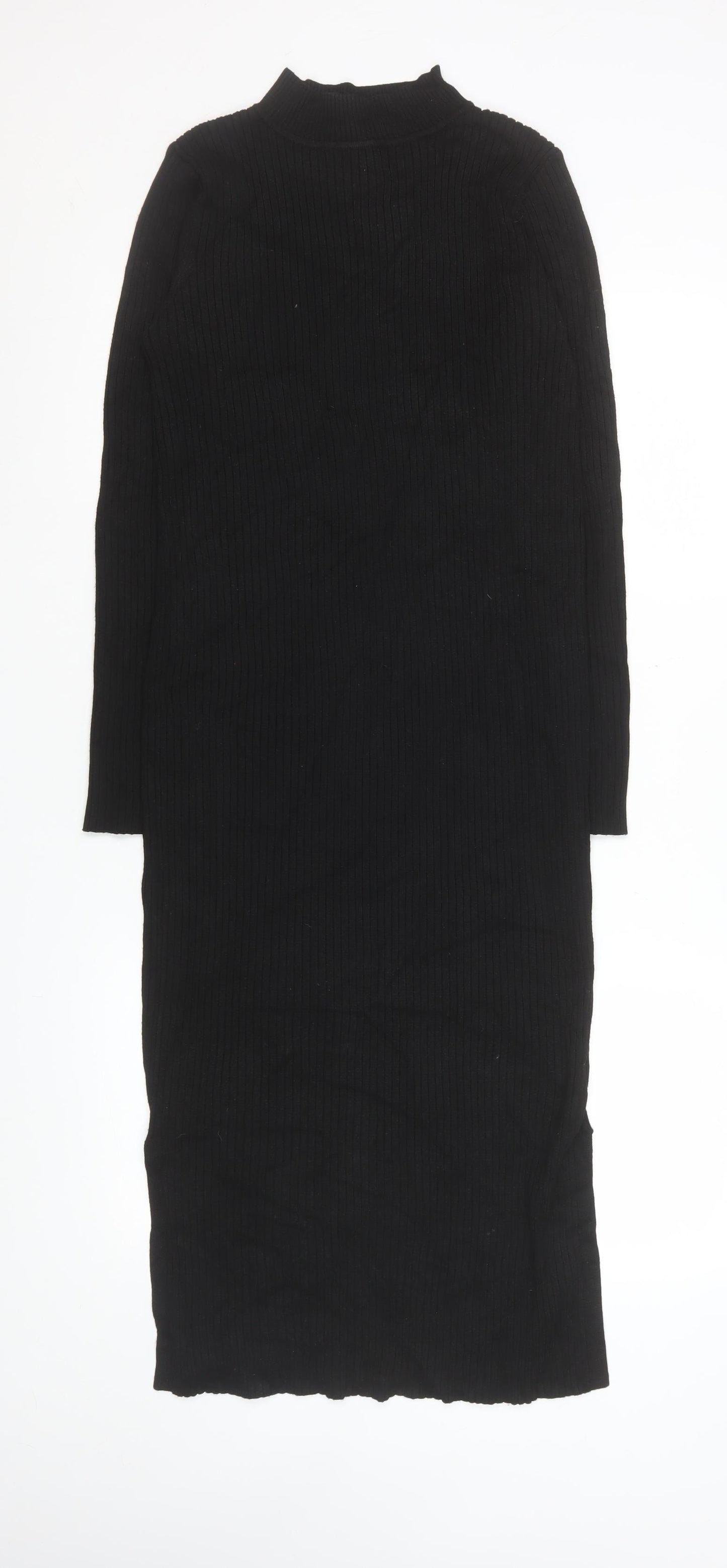 New Look Women’s Black Ribbed Knit Bodycon Midi Dress UK 14