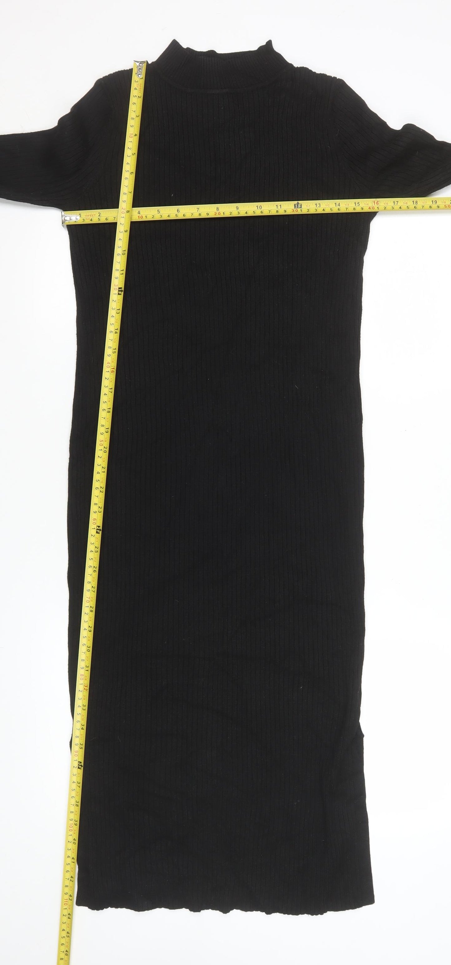 New Look Women’s Black Ribbed Knit Bodycon Midi Dress UK 14