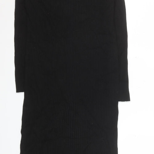 New Look Women’s Black Ribbed Knit Bodycon Midi Dress UK 14