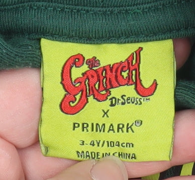 Primark Boys Green The Grinch Christmas Pullover Hoodie 3-4 Years