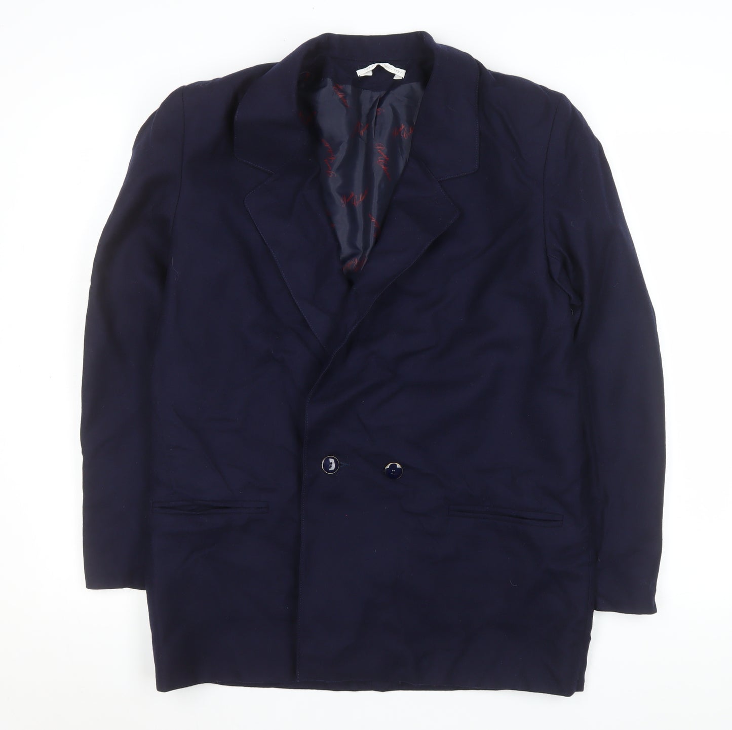Private Collection Women's Blue Wool Double-Breasted Blazer Size 12