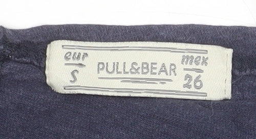 Pull&Bear Women Grey Graphic 3/4 Sleeve Boat Neck T-Shirt S