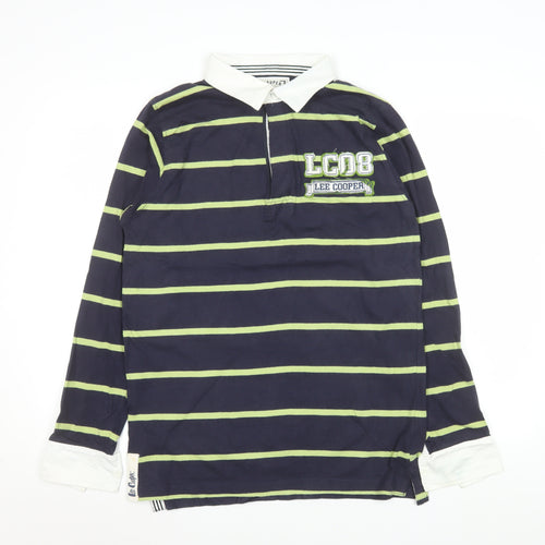 Lee Cooper Men's Blue Striped Long Sleeve Collared Polo Shirt Size S