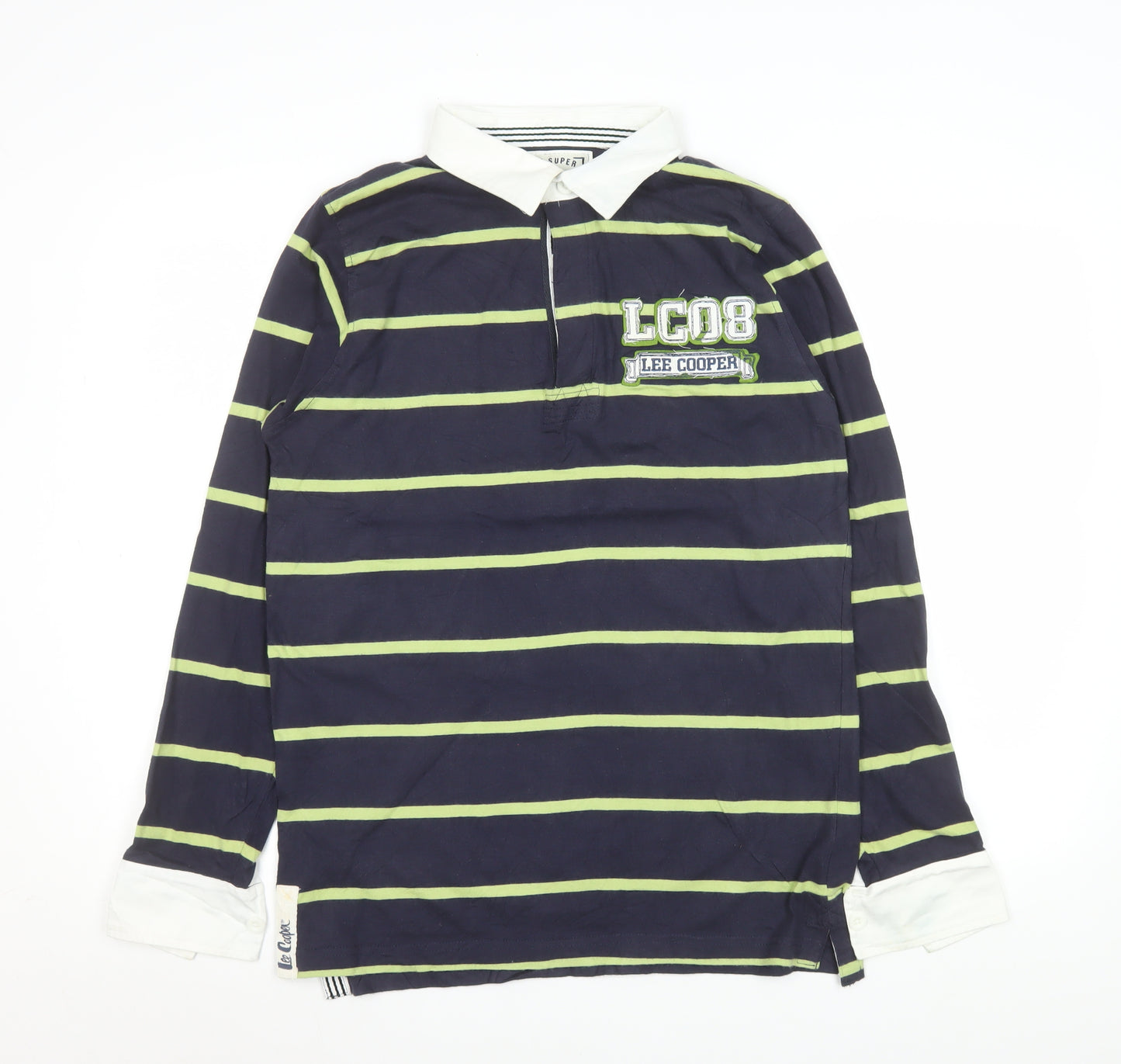 Lee Cooper Men's Blue Striped Long Sleeve Collared Polo Shirt Size S