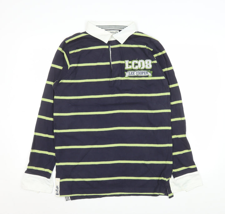 Lee Cooper Men's Blue Striped Long Sleeve Collared Polo Shirt Size S
