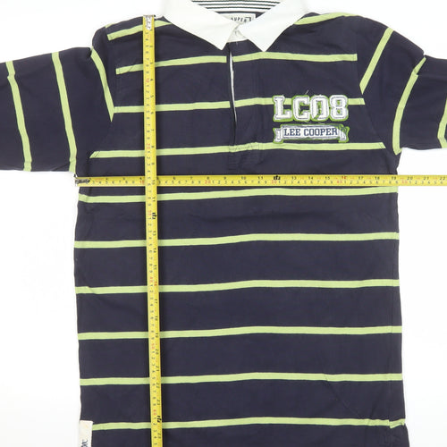 Lee Cooper Men's Blue Striped Long Sleeve Collared Polo Shirt Size S