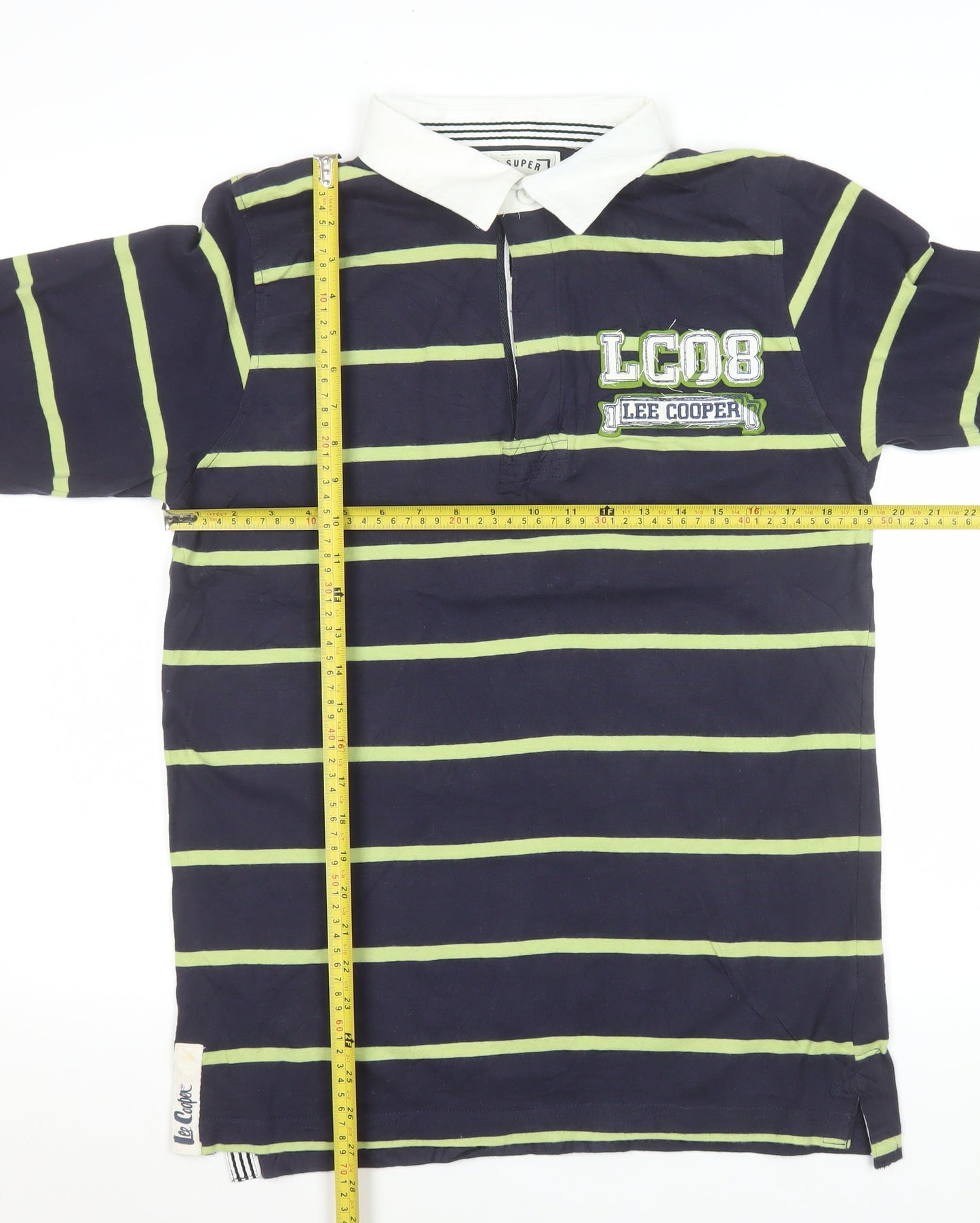 Lee Cooper Men's Blue Striped Long Sleeve Collared Polo Shirt Size S