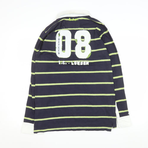 Lee Cooper Men's Blue Striped Long Sleeve Collared Polo Shirt Size S