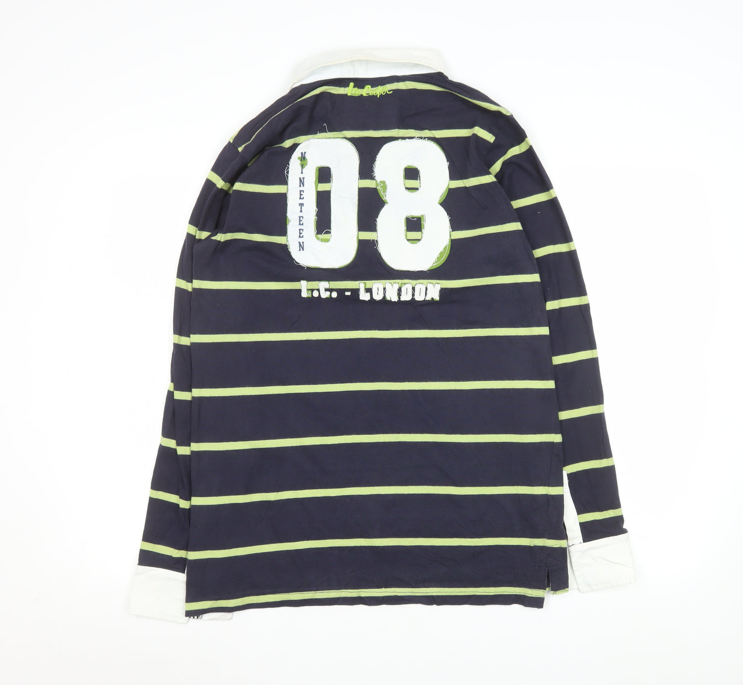 Lee Cooper Men's Blue Striped Long Sleeve Collared Polo Shirt Size S