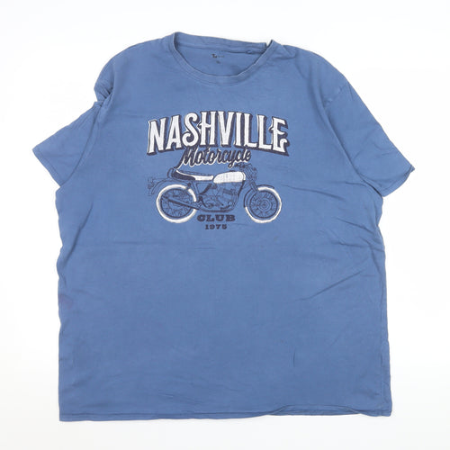 Tu Men's Blue Nashville Motorcycle Graphic Print T-Shirt XL