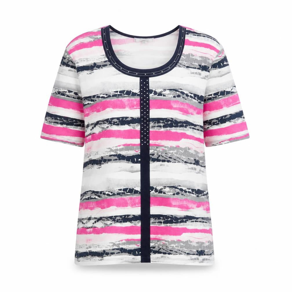 Les Collections Mat Women’s Multicoloured Striped Beaded T-Shirt L