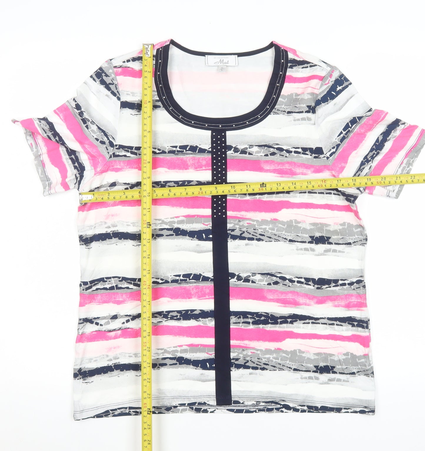 Les Collections Mat Women’s Multicoloured Striped Beaded T-Shirt L
