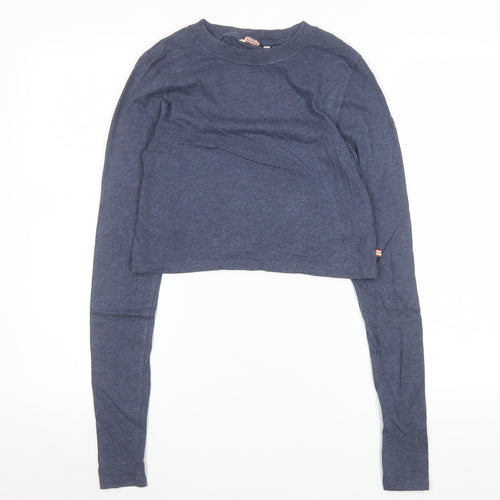 Superdry Women's Blue Cotton Cropped Long Sleeve T-Shirt UK 12