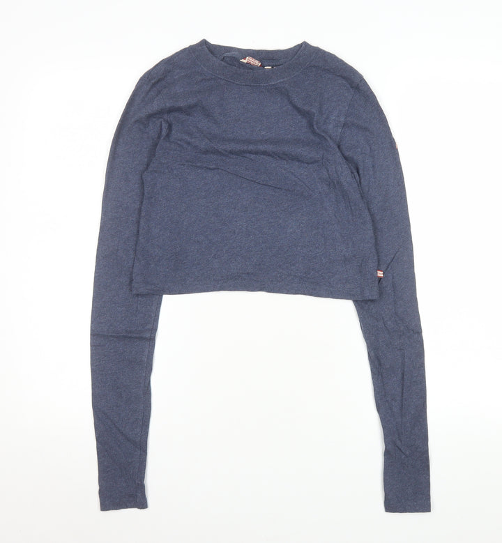 Superdry Women's Blue Cotton Cropped Long Sleeve T-Shirt UK 12