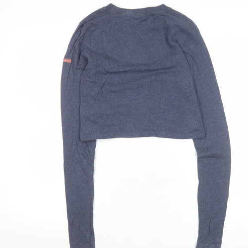 Superdry Women's Blue Cotton Cropped Long Sleeve T-Shirt UK 12