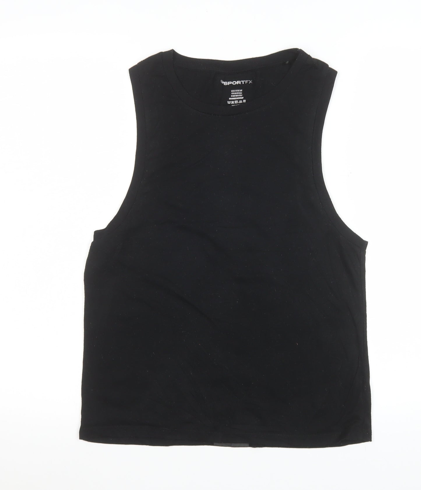 SPORTFX Womens Black Size 8 Sleeveless Cropped Tank Top Activewear