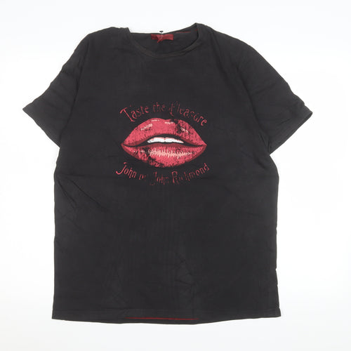 John Richmond Men's Black Graphic Lips Rock T-Shirt Size M