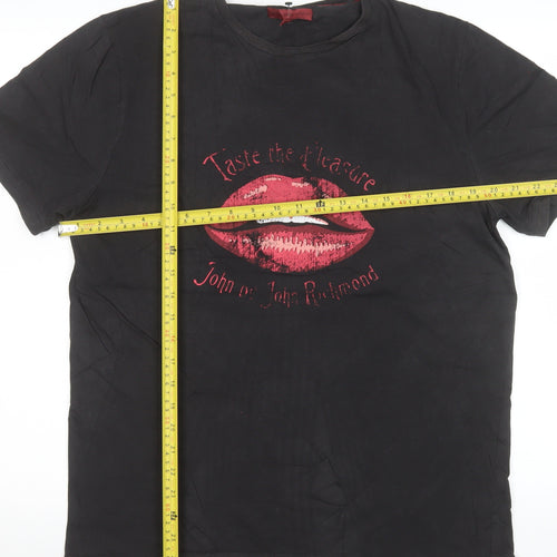 John Richmond Men's Black Graphic Lips Rock T-Shirt Size M