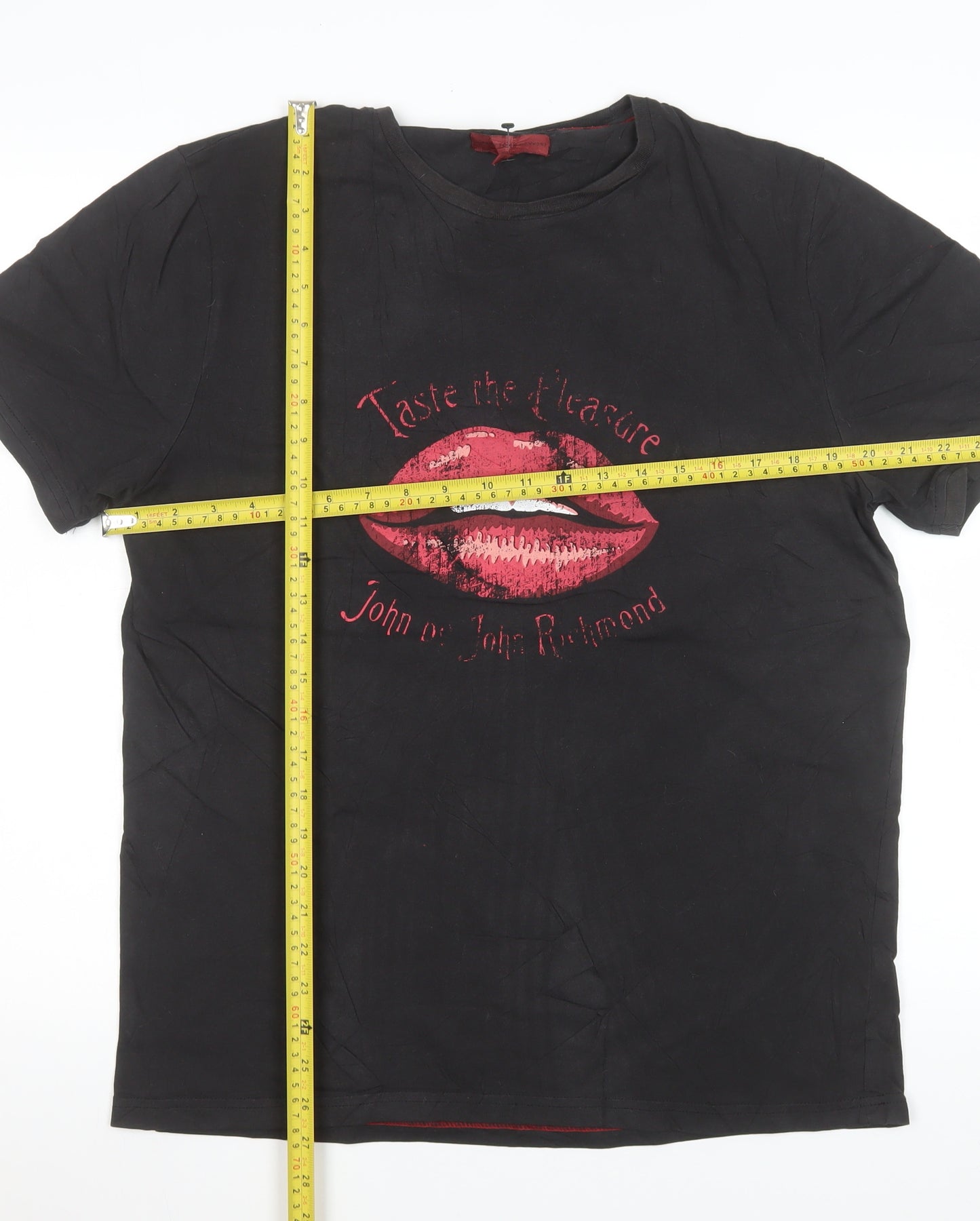 John Richmond Men's Black Graphic Lips Rock T-Shirt Size M