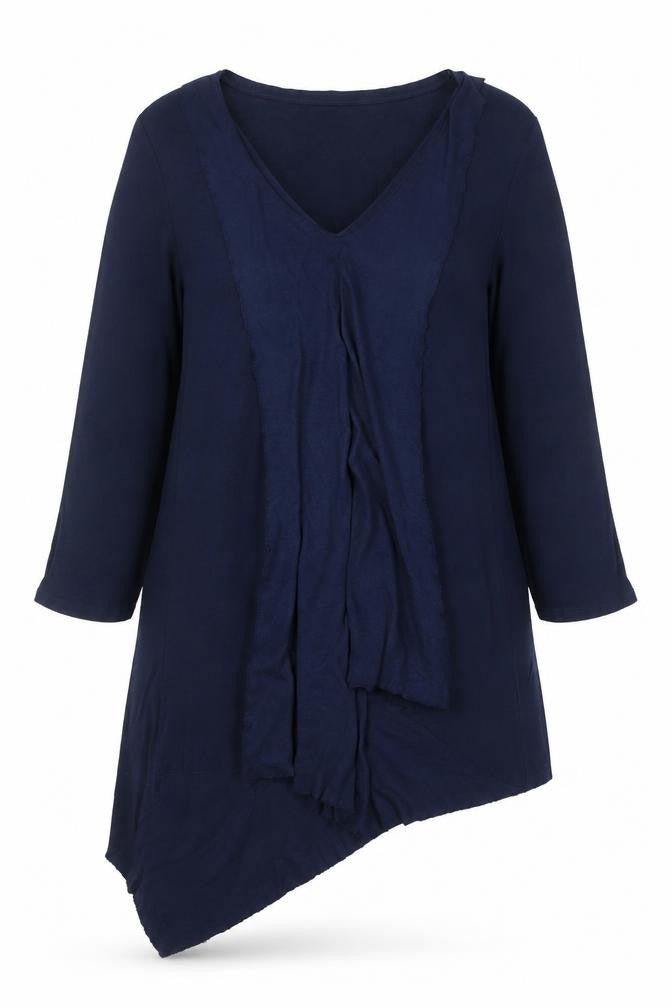 Cable & Gauge Women's Blue XL V-Neck Long Sleeve Tunic Blouse