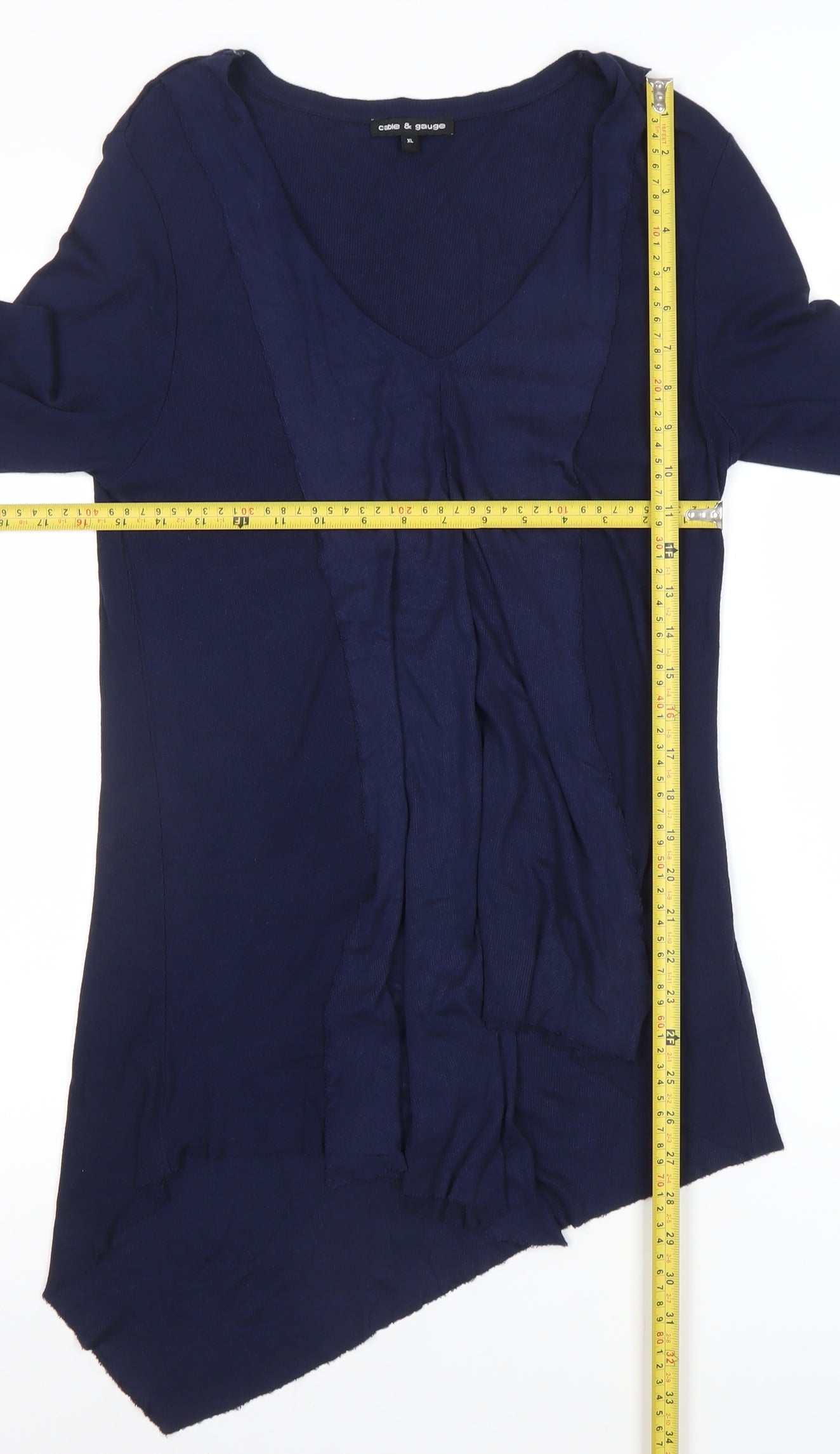 Cable & Gauge Women's Blue XL V-Neck Long Sleeve Tunic Blouse