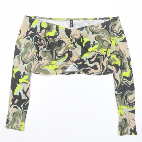 H&M Divided Women's Multicoloured Camouflage Cropped Off Shoulder Top Size L