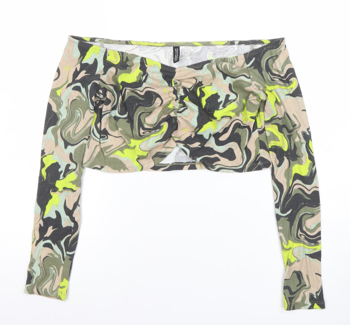 H&M Divided Women's Multicoloured Camouflage Cropped Off Shoulder Top Size L
