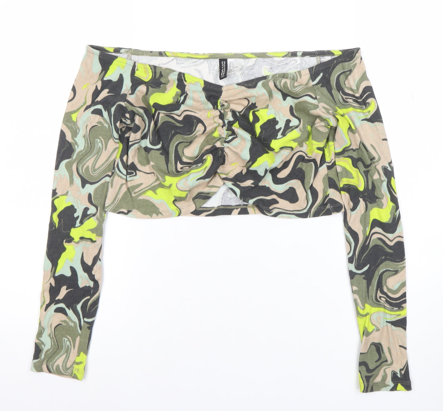 H&M Divided Women's Multicoloured Camouflage Cropped Off Shoulder Top Size L