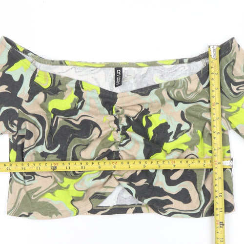 H&M Divided Women's Multicoloured Camouflage Cropped Off Shoulder Top Size L