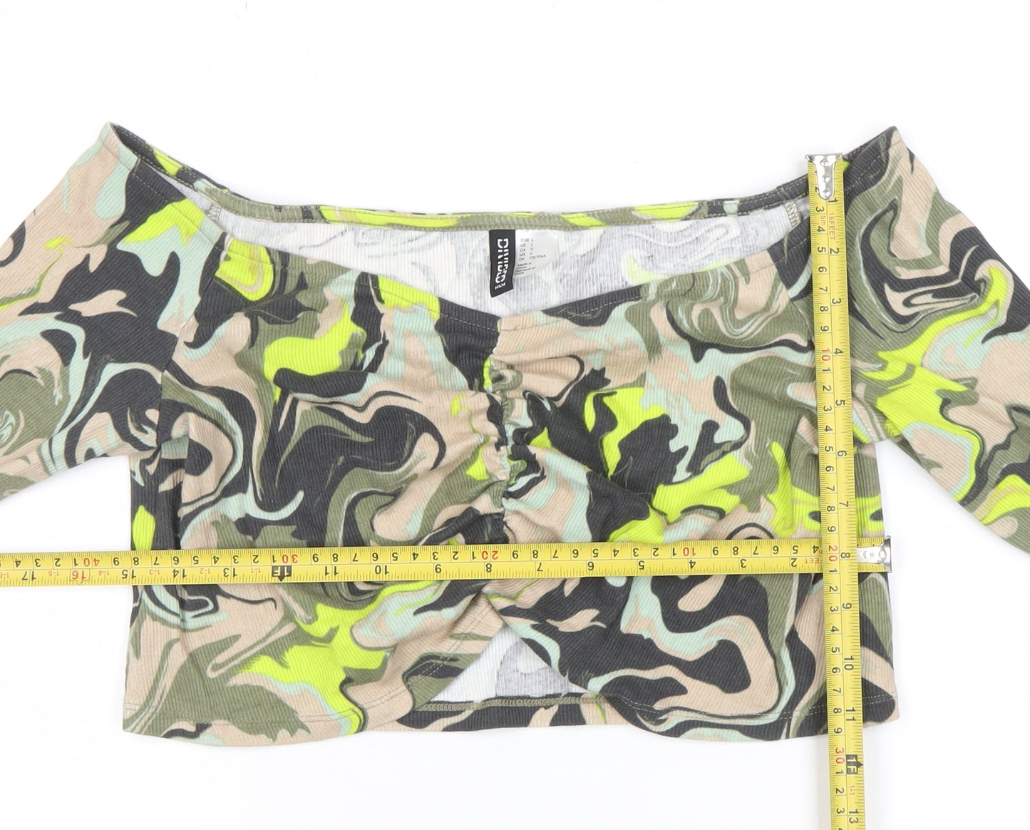 H&M Divided Women's Multicoloured Camouflage Cropped Off Shoulder Top Size L