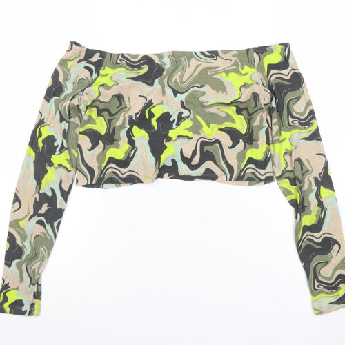 H&M Divided Women's Multicoloured Camouflage Cropped Off Shoulder Top Size L