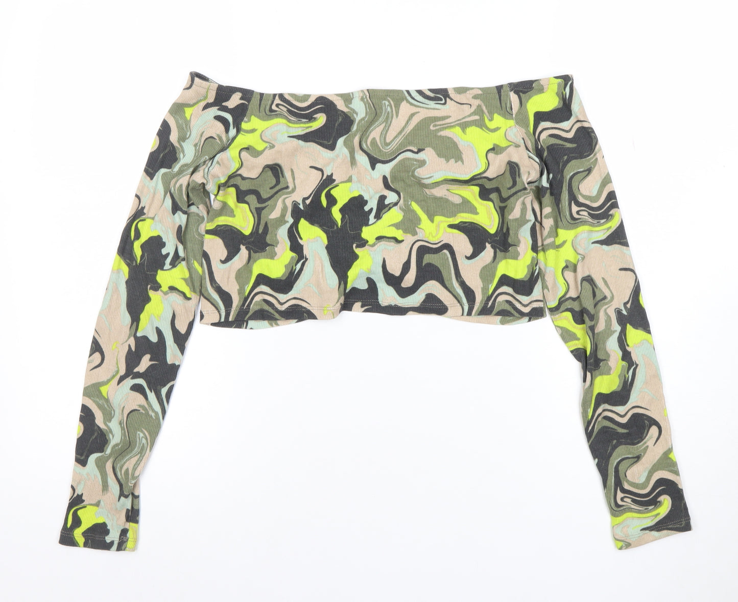 H&M Divided Women's Multicoloured Camouflage Cropped Off Shoulder Top Size L