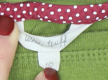 White Stuff Women's Green Long Sleeve Cotton T-Shirt Size 10