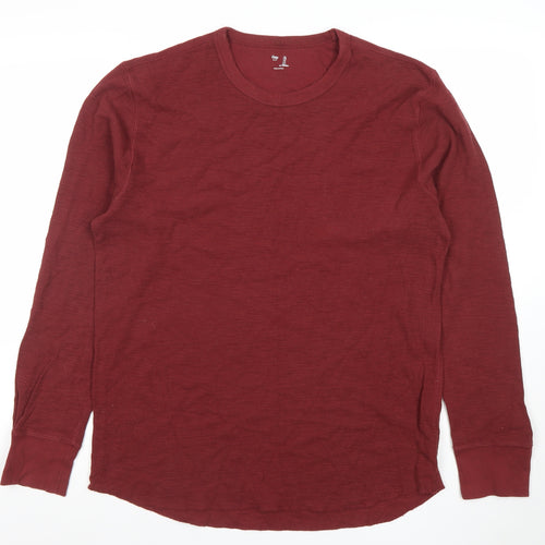 Gap Mens Red Long Sleeve Crew Neck Cotton T-Shirt Size L