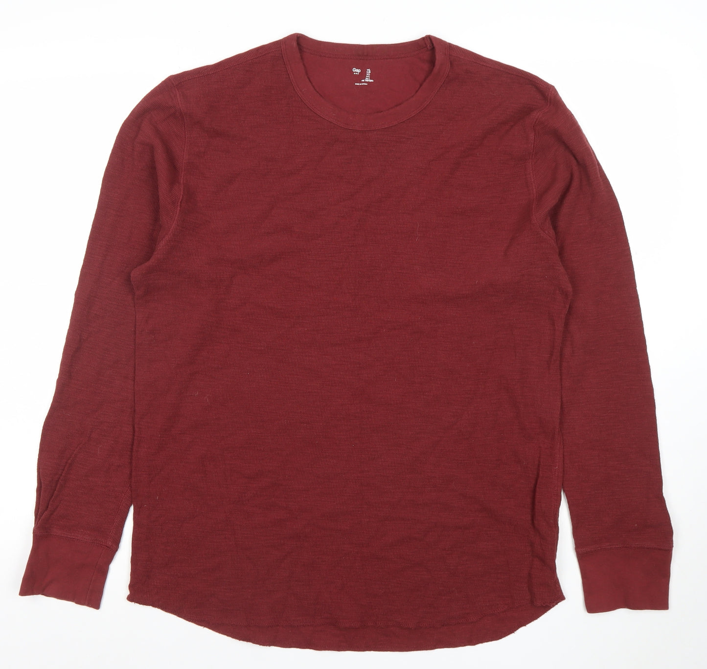 Gap Mens Red Long Sleeve Crew Neck Cotton T-Shirt Size L
