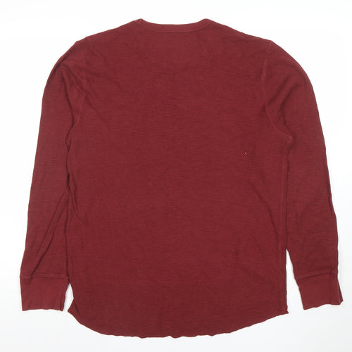 Gap Mens Red Long Sleeve Crew Neck Cotton T-Shirt Size L