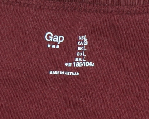 Gap Mens Red Long Sleeve Crew Neck Cotton T-Shirt Size L