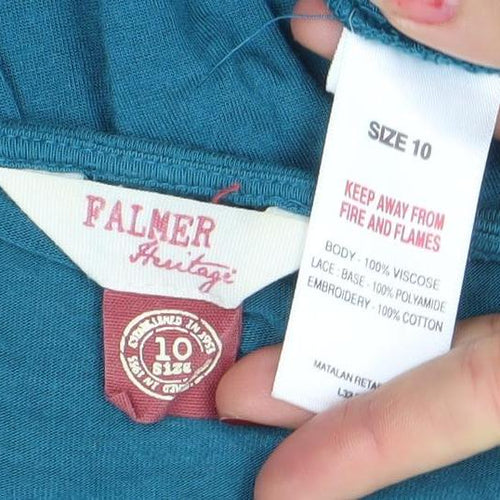 Palmer Women Blue Embroidered Lace Tunic Blouse Size 10