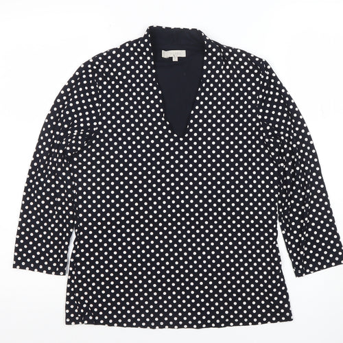 Hobbs Women's Black Polka Dot V-Neck Jersey Tunic Blouse M