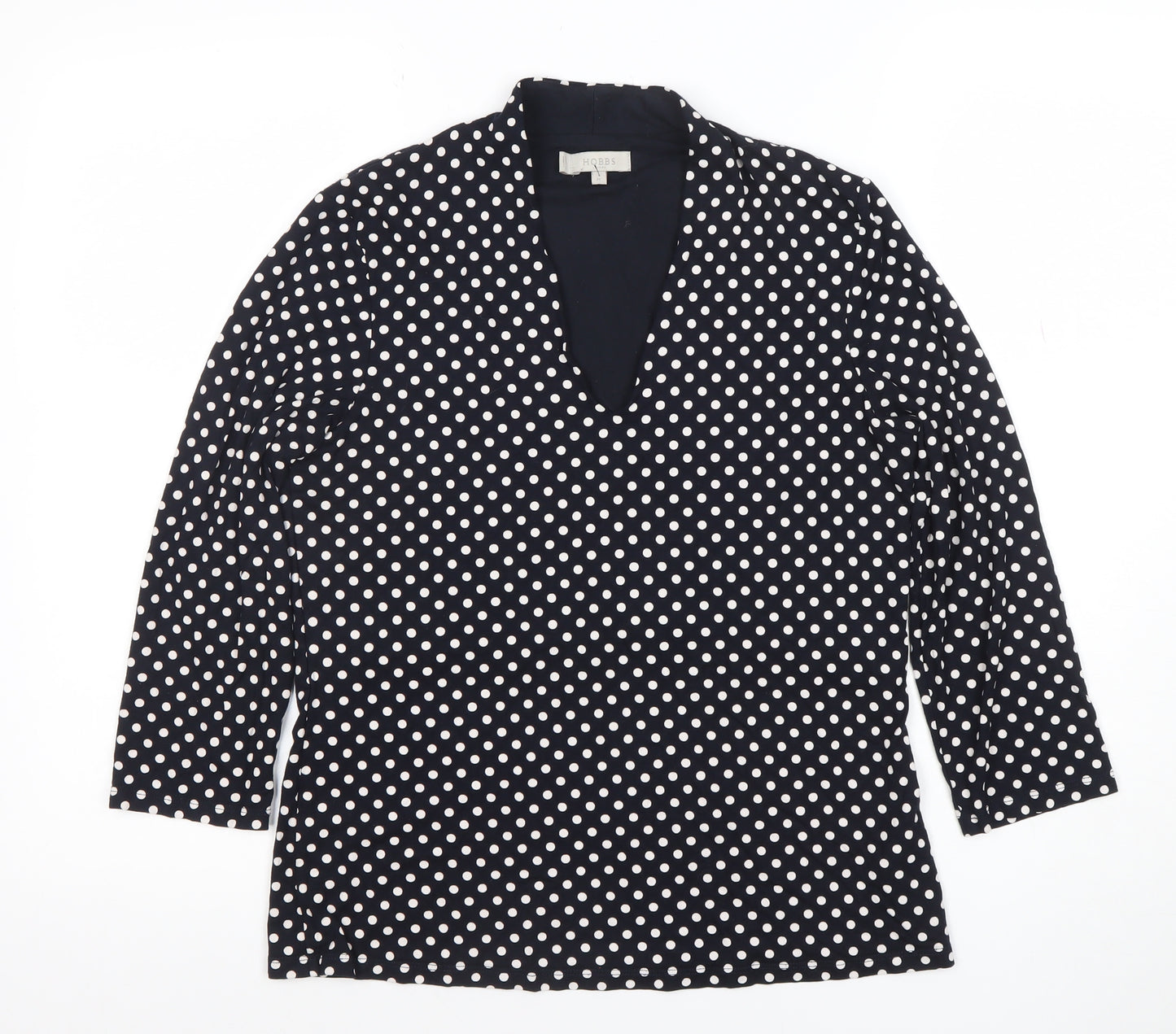 Hobbs Women's Black Polka Dot V-Neck Jersey Tunic Blouse M