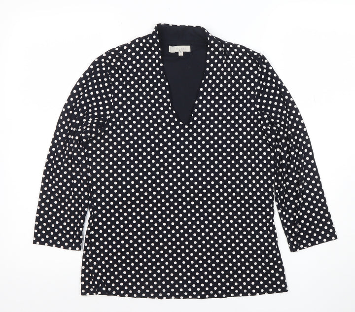 Hobbs Women's Black Polka Dot V-Neck Jersey Tunic Blouse M