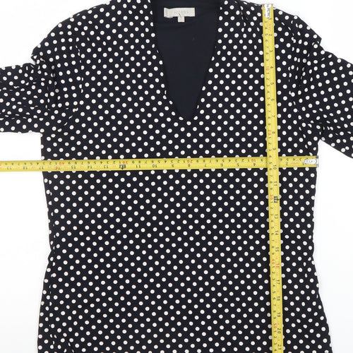 Hobbs Women's Black Polka Dot V-Neck Jersey Tunic Blouse M