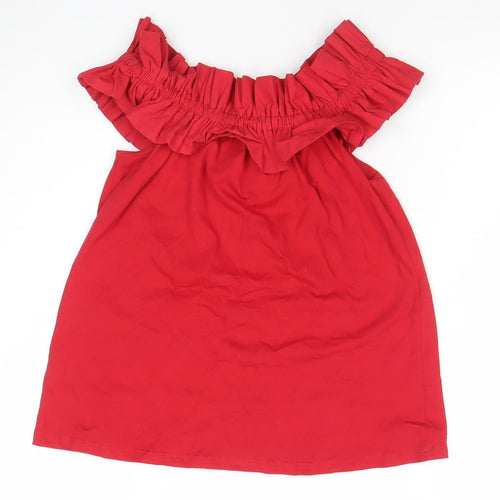 Pull & Bear Women’s Red Off Shoulder Ruffle Cotton Blouse Size S