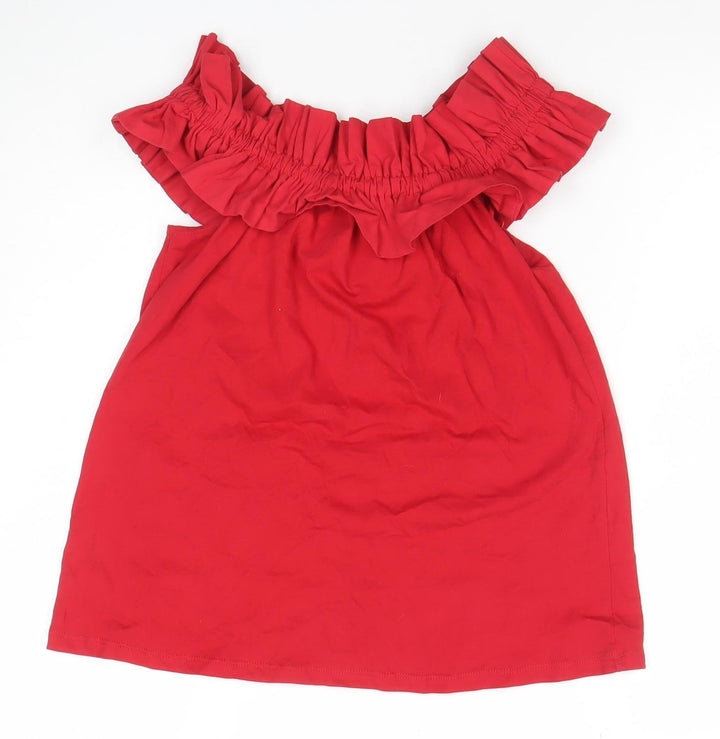 Pull & Bear Women’s Red Off Shoulder Ruffle Cotton Blouse Size S
