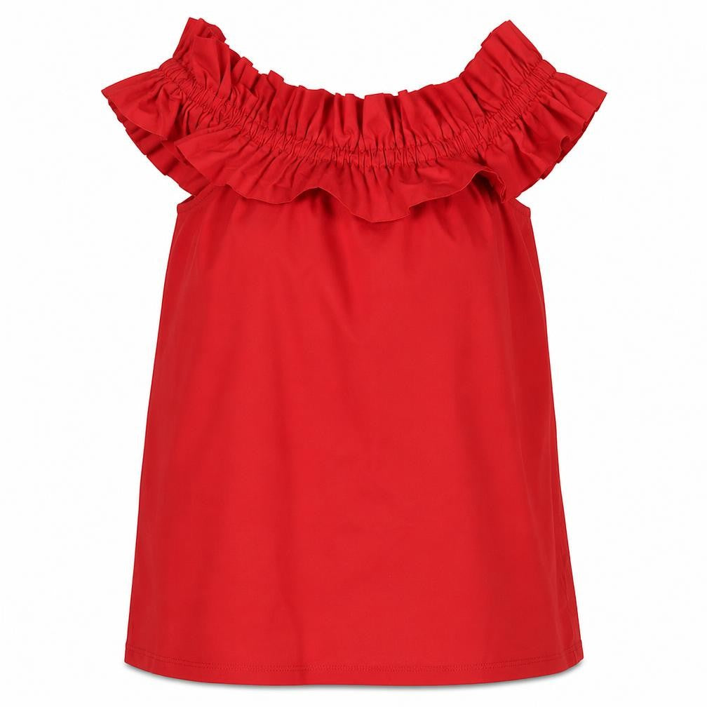 Pull&Bear Women’s Red Off Shoulder Ruffle Cotton Blouse Size S