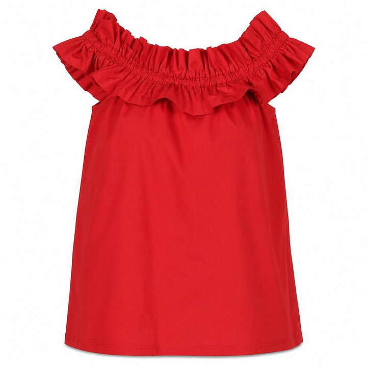 Pull&Bear Women’s Red Off Shoulder Ruffle Cotton Blouse Size S
