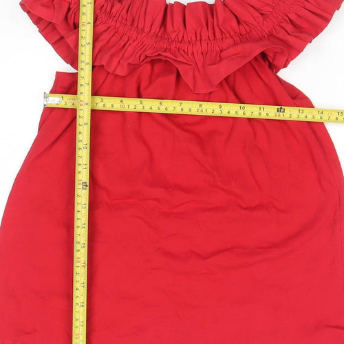 Pull & Bear Women’s Red Off Shoulder Ruffle Cotton Blouse Size S