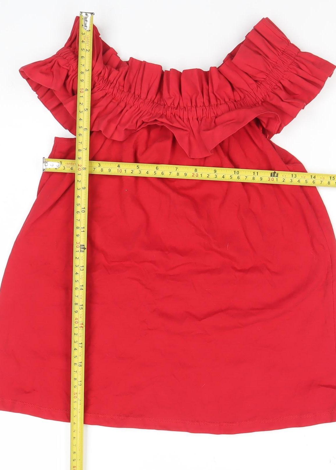 Pull & Bear Women’s Red Off Shoulder Ruffle Cotton Blouse Size S