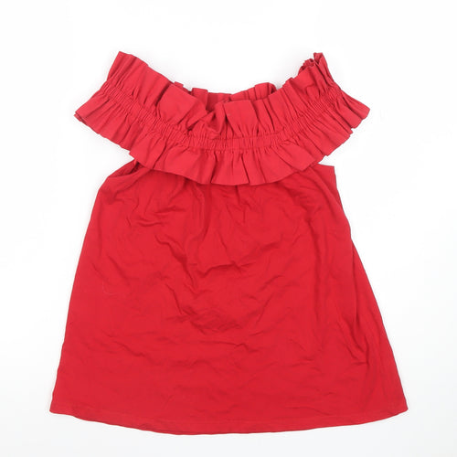 Pull & Bear Women’s Red Off Shoulder Ruffle Cotton Blouse Size S