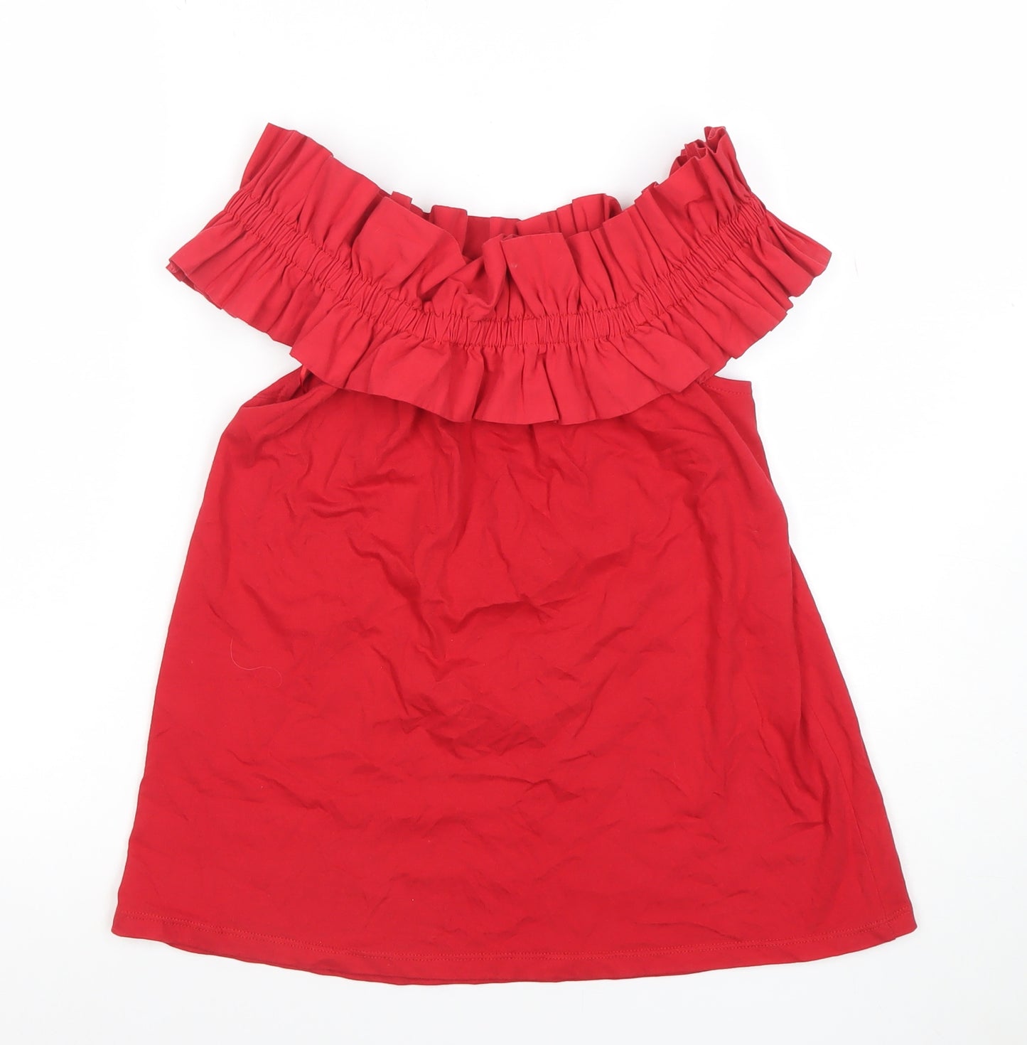 Pull & Bear Women’s Red Off Shoulder Ruffle Cotton Blouse Size S